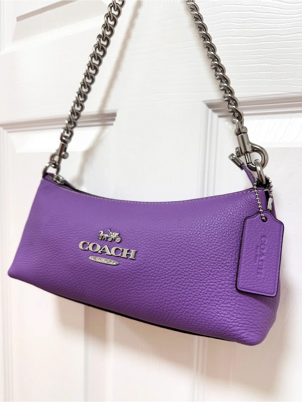Coach Charlotte Shoulder Bag Iris Purple Pebbled Leather Chain Strap‎ NWT